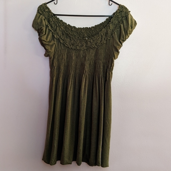 Max Studio Tops - 𝅺MAX Studio Off the Shoulder Blouse with Smocked Bodice and Ruffled Neck Green